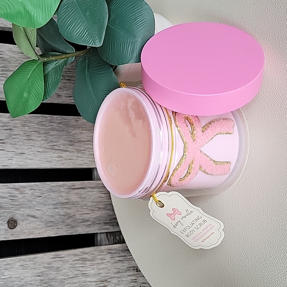 Cherry Vanilla Pink Exfoliating Body Scrub with Bow Design - Picture 2 of 8